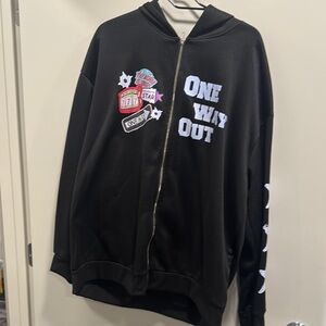 Black Zip-Up Hoodie with Graphic Patches